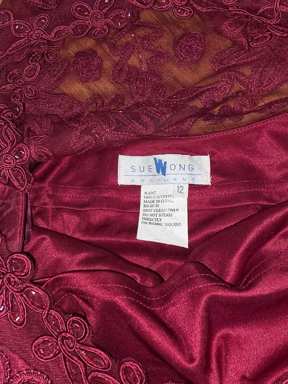 Sue Wong Nocturne Lace Sequin Beaded Evening Cocktail Dress Burgundy Womens Sz12 - Picture 2 of 9
